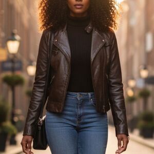 Laundry By Shelli Segal Dark Brown Women’s zippered Leather Jacket sz S